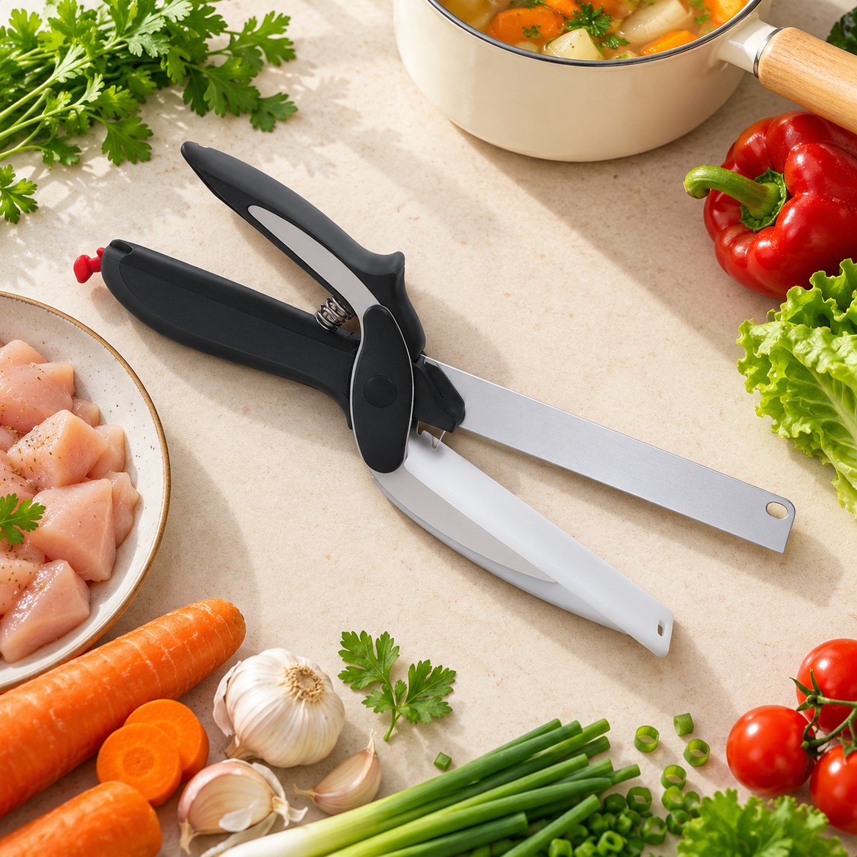 ✂️ 2 in 1 Cutting Board Scissors – Cut, Snip & Prep With Ease 🍳