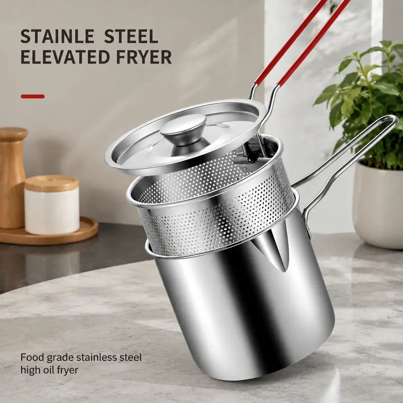 2026π Personal Mini Deep Fryer Set β Stainless Steel Pot with Lift-Out Draining Basket & Food Tongs