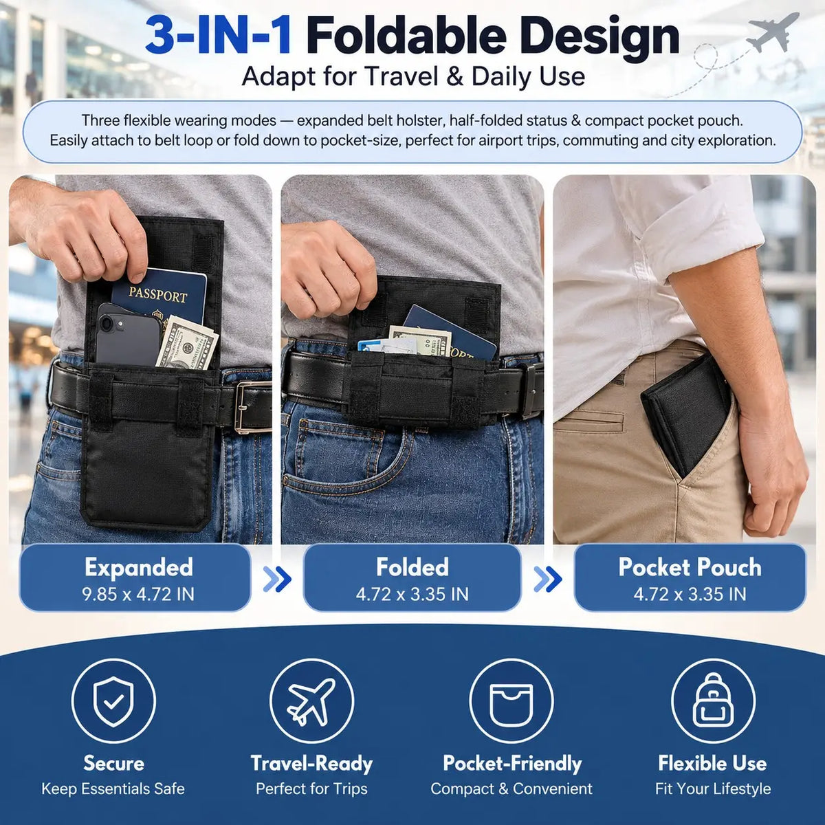 Anti‑Theft Passport Pouch, Multifunctional Phone and ID Waist Pouch🎒