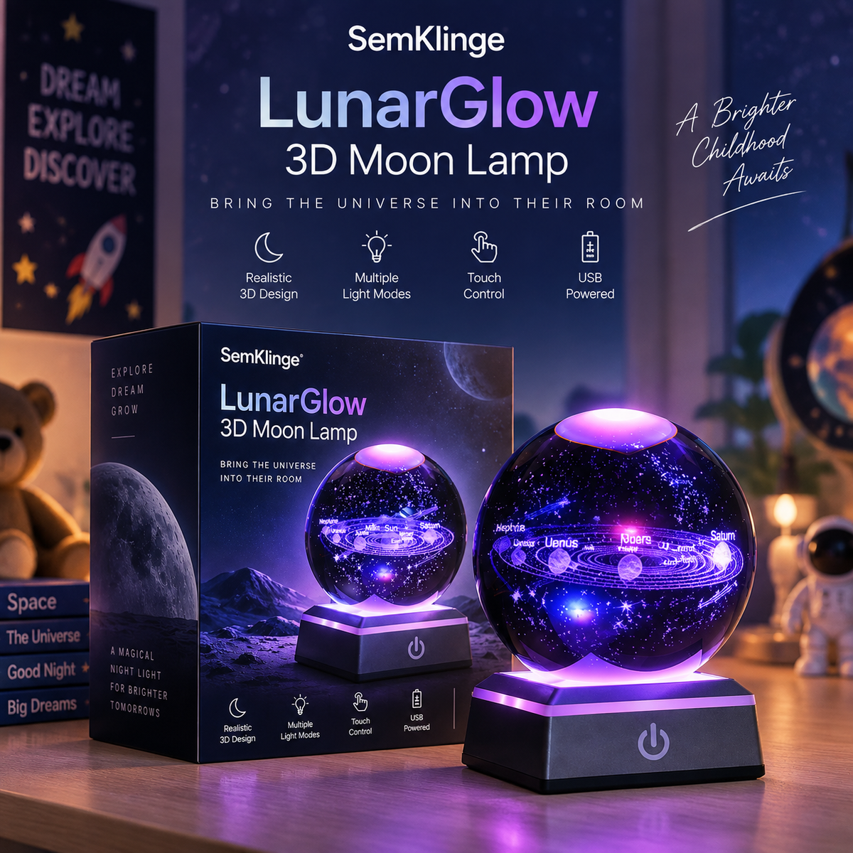 SemKlinge LunarGlow 3D Moon Lamp