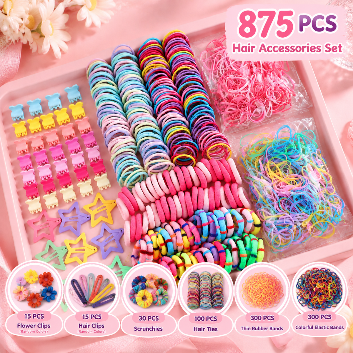 🎀 Kawaii Girls Hair Accessories Set – Cute Bows, Clips & Hair Ties Collection