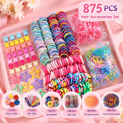 🎀 Kawaii Girls Hair Accessories Set – Cute Bows, Clips & Hair Ties Collection