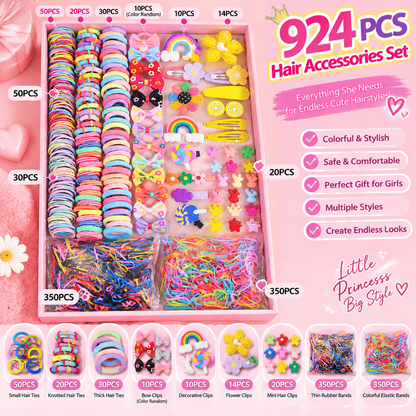🎀 Kawaii Girls Hair Accessories Set – Cute Bows, Clips & Hair Ties Collection