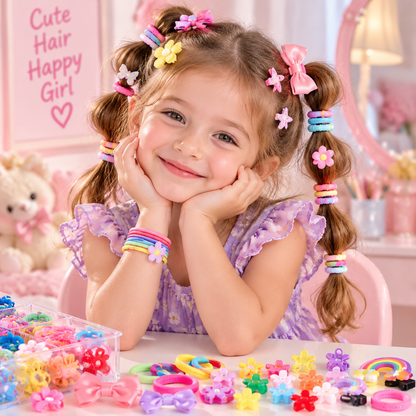 🎀 Kawaii Girls Hair Accessories Set – Cute Bows, Clips & Hair Ties Collection