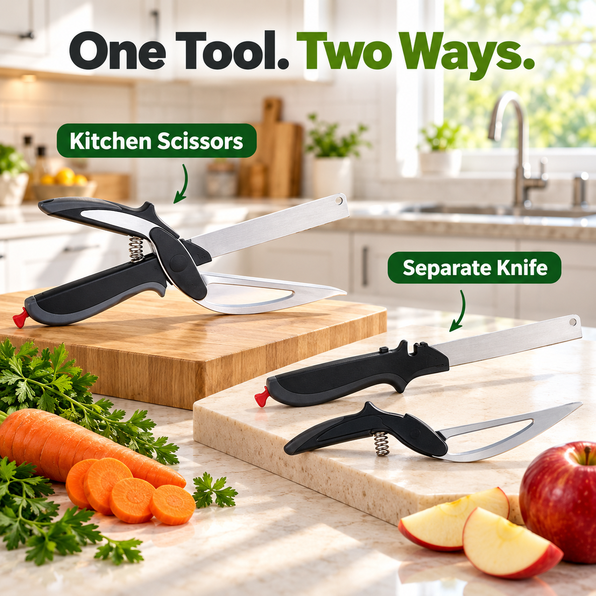 ✂️ 2 in 1 Cutting Board Scissors – Cut, Snip & Prep With Ease 🍳