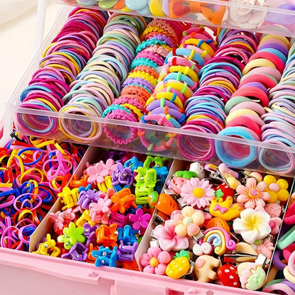 🎀 Kawaii Girls Hair Accessories Set – Cute Bows, Clips & Hair Ties Collection