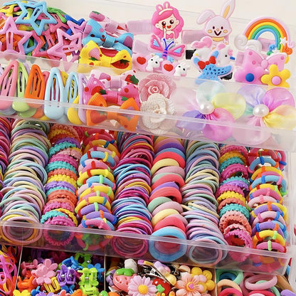 🎀 Kawaii Girls Hair Accessories Set – Cute Bows, Clips & Hair Ties Collection