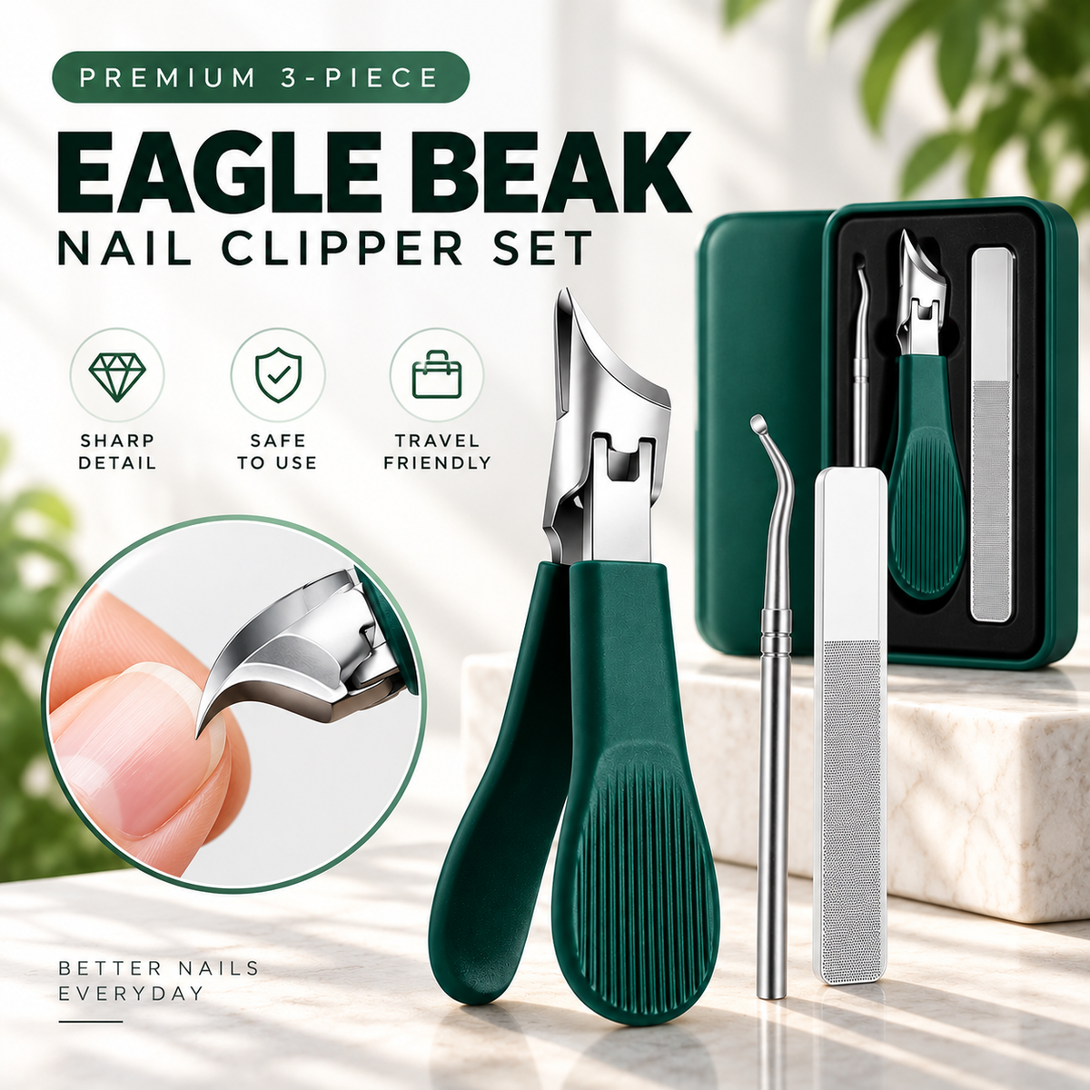 Premium 3-Piece Eagle Beak Nail Clipper Set