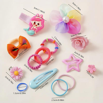🎀 Kawaii Girls Hair Accessories Set – Cute Bows, Clips & Hair Ties Collection