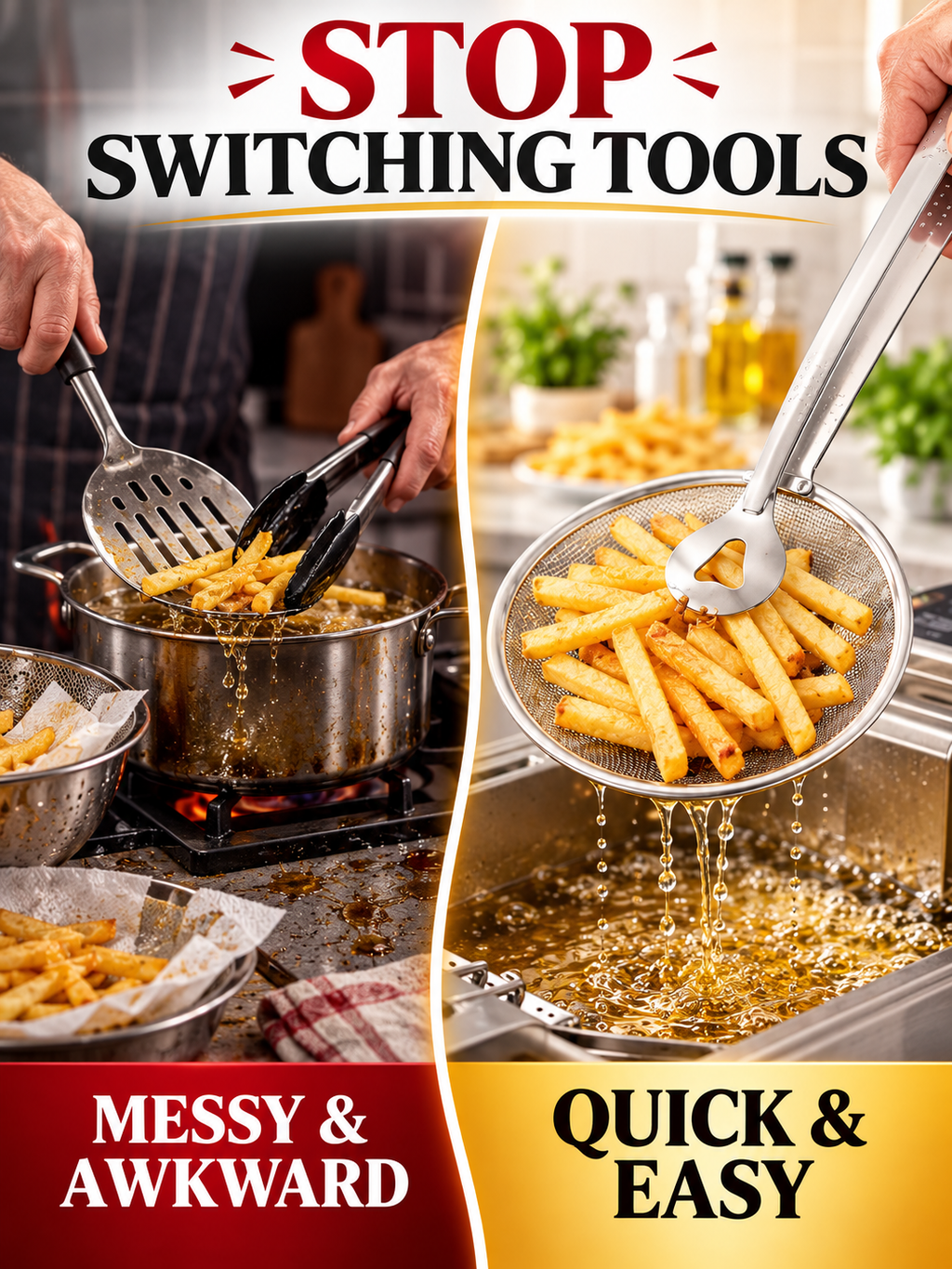 🍳 Kitchen Deal – 2-in-1 Frying Strainer Tongs