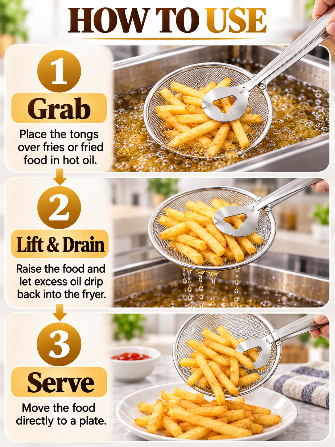 🍳 Kitchen Deal – 2-in-1 Frying Strainer Tongs