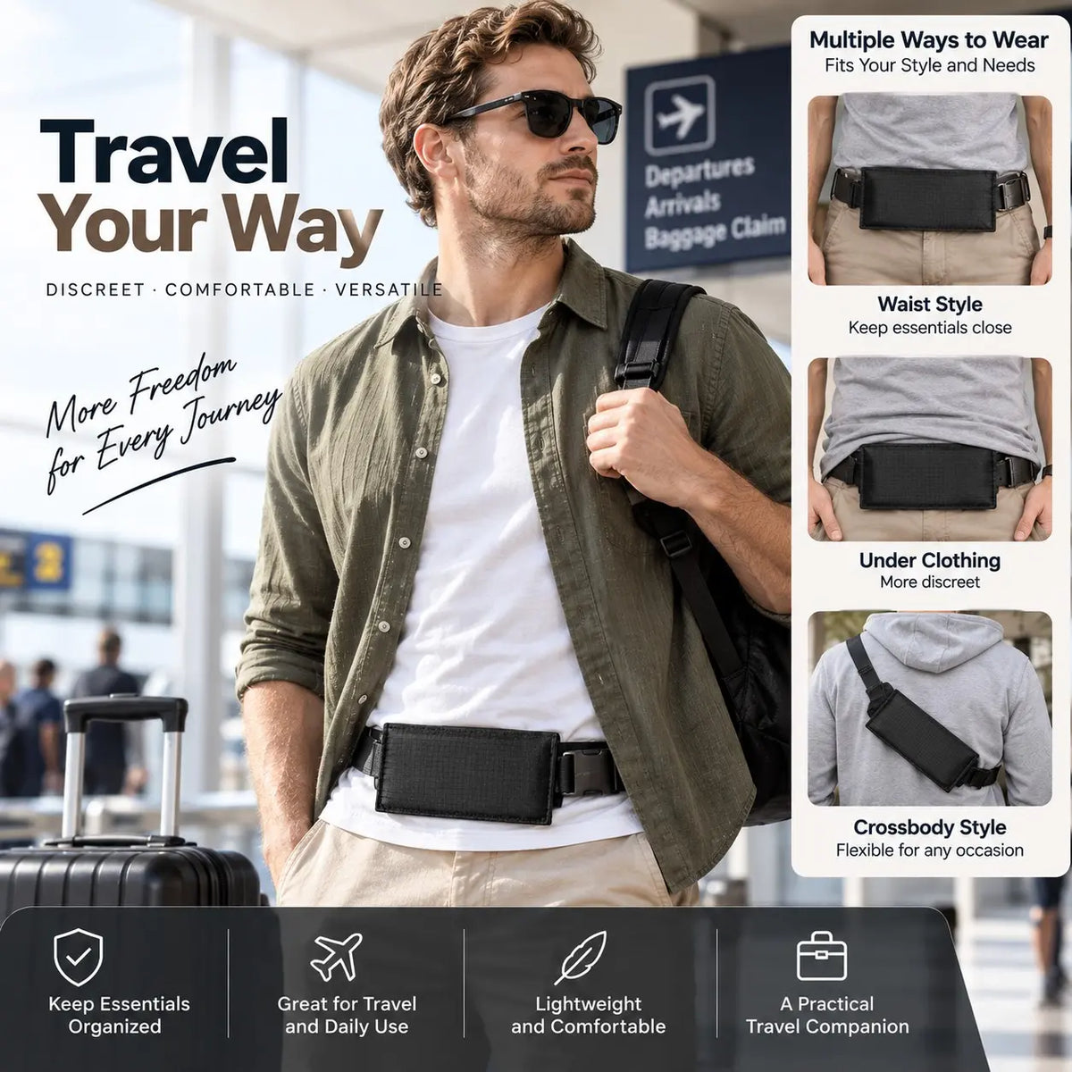 Anti‑Theft Passport Pouch, Multifunctional Phone and ID Waist Pouch🎒